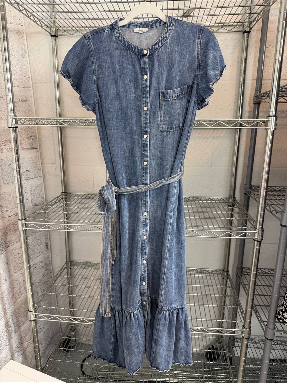 Rails Washed Blue Denim Maxi Dress with Tie Belt